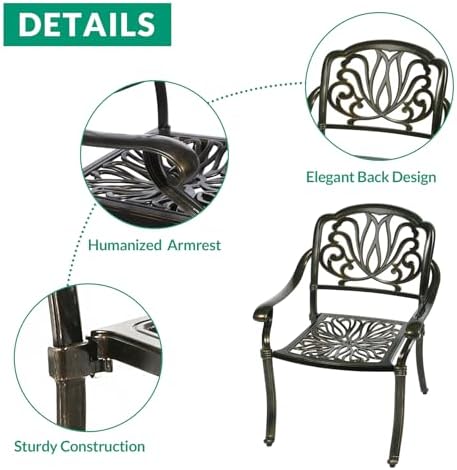 VIVIJASON 5-Piece Outdoor Patio Dining Set, All-Weather Cast Aluminum Convers...