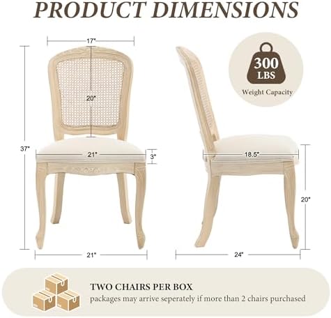 Wicker Dining Chairs Set of 4, Upholstered Linen Fabric Dining Room Chairs wi...