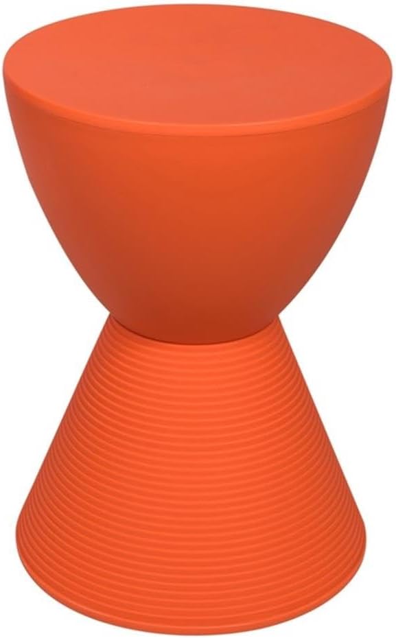 BOWERY HILL Contemporary Plastic Ribbed Round End Table, Hourglass Design wit...