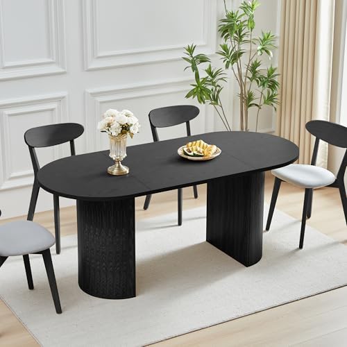 70.8 Inch Dining Table for 4-6 People, Oval Kitchen Table with Semi-Cylindric...