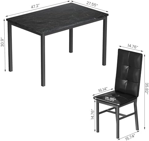 Hooseng Dining Table Set for 4, Faux Marble Small Kitchen Table with 4 PU Lea...