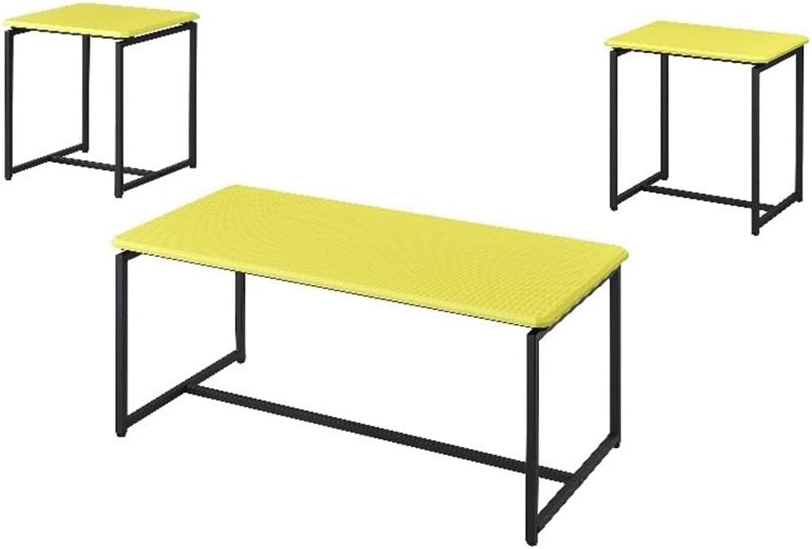 Lilola Home GT 3 Piece Yellow Carbon Fiber Wrap Coffee Table and End Table Set