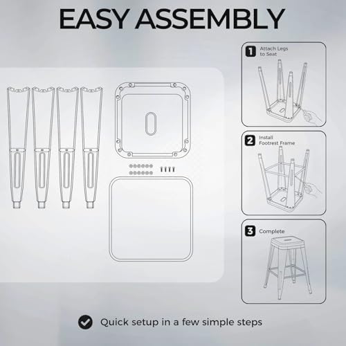 24 Inch Yellow Metal Counter Stools, Set of 6, Backless
