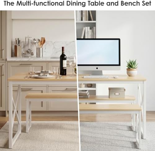 VECELO 43.3" Kitchen Dining Table Set for 4, Heavy-Duty Steel Frame &...