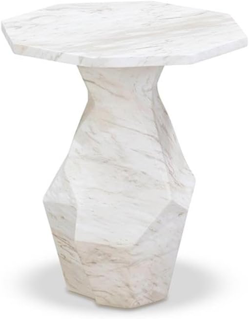 Pemberly Row Contemporary Round Side Table, White Faux Marble Top, 19.8"...