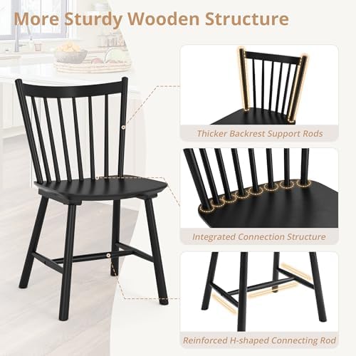 LUE BONA Upgraded Dining Chairs Set of 4, Farmhouse Wooden Spindle Back Kitch...