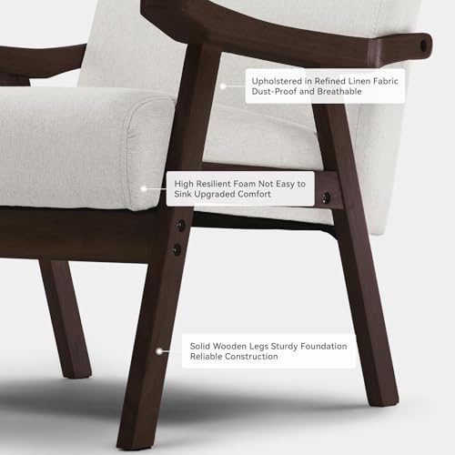 COMHOMA Accent Chair, Mid Century Modern Chair with Solid Wood Armrest, Comfy...