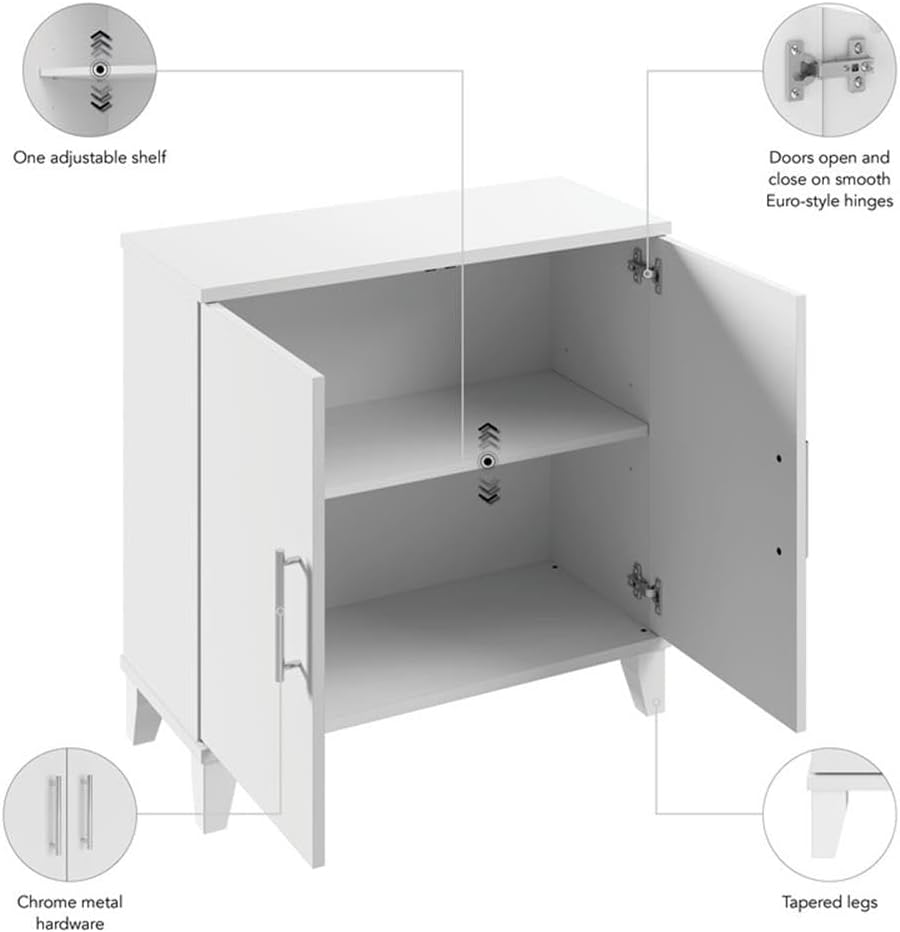 Bush Home Somerset Small Accent Storage Cabinet with Doors and Shelves in Whi...