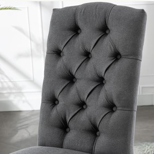 Tufted Dining Chair Fabric Button Upholstered Modern Kitchen Diner Set of 2