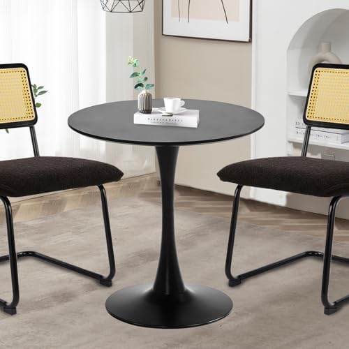 Black Round Dining Table, 27.6" Tulip Table Kitchen Round Dining Table f...