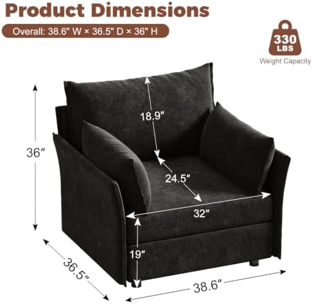 ABCASA Oversized Chenille Accent Chair,Washable Cover and Deep Seat,Black | E...