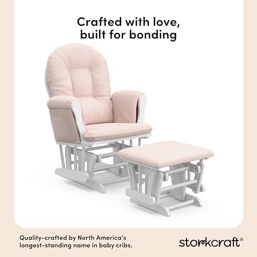 Storkcraft Premium Hoop Glider & Ottoman, White/Pink