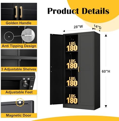 Steeloong 60"Metal Pantry Storage Cabinet with Doors & 4 Adjustable ...