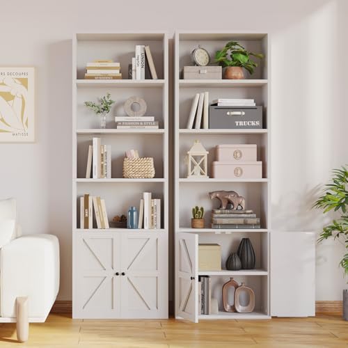71.5" Bookshelf Set of 2, 6-Tier Bookcase with Cabinet Doors, Tall Displ...