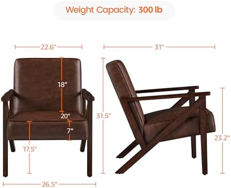 Yaheetech Mid-Century Modern Accent Chair, Lounge Chair, Dark Brown | Faux Le...