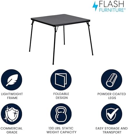 Flash Furniture Madelyn 33.5" Folding Card Table, Black