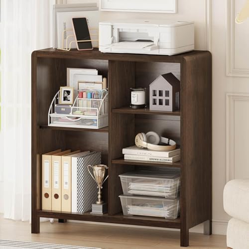 FATORRI 5 Cube Bookshelf, Wood Bookcase with 3 Adjustable Shelves, Farmhouse ...