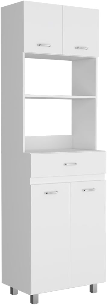 Microwave Double Door Cabinet, One Drawer, One Shelf, White