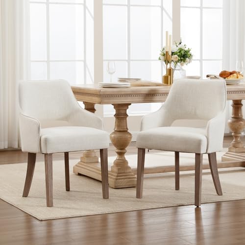 Dining Chairs Set of 6 Linen Upholstered Accent Kitchen Chair with Hollow Bac...