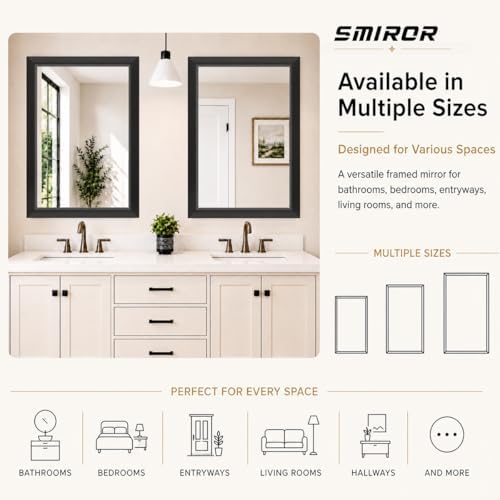 SMIROR 24x36 Matte Black Bathroom Vanity Mirror for Over Sink