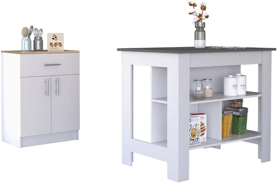 2 Piece Kitchen Set with Island and Pantry Cabinet | Ready-to-assemble with i...