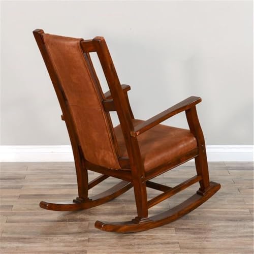 Pemberly Row Mahogany Rocking Chair with Cushioned Seat and Back, Studded Acc...
