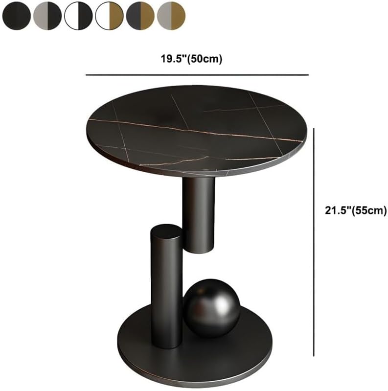 Modern Round Slate Top Side Table 21.5" Tall Iron Abstract Base End Tabl...