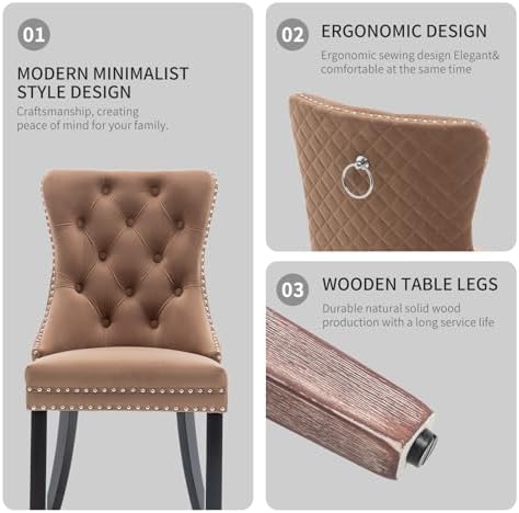 Velvet Dining Chairs Set of 6, Upholstered Dining Room Chairs with Nailhead T...