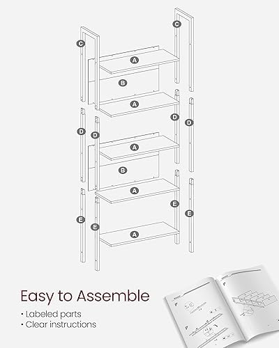 VASAGLE 5 Tier Bookshelf, Free Standing Bookcase Storage Organizer