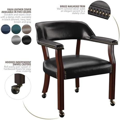 Steve Silver Furniture Tournament Arm Dining Chair with Casters, Upholstered ...