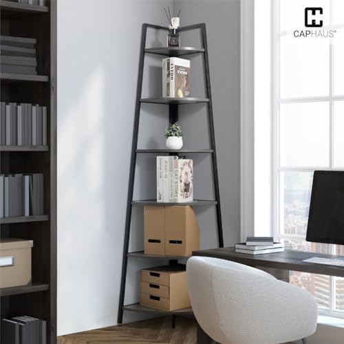 CAPHAUS 4-Tier Corner Shelf Stand, Tall Display Shelves, Ladder Corner Wood S...