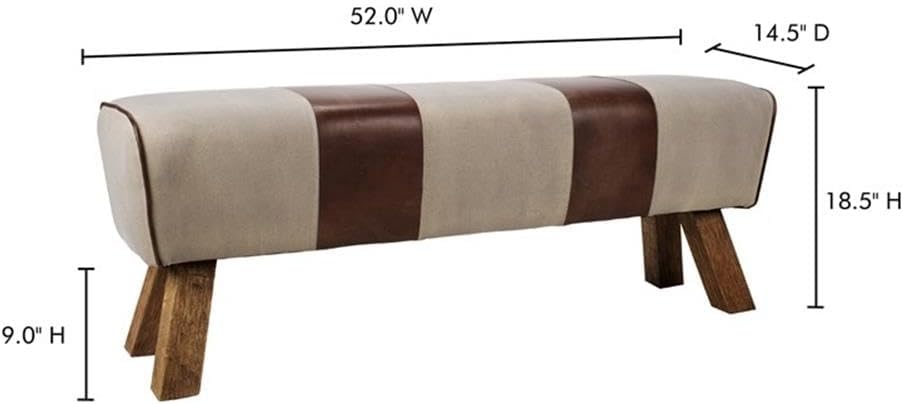 Moe's Home Collection Pommel 18.5" Leather Upholstered Bench in Brow...