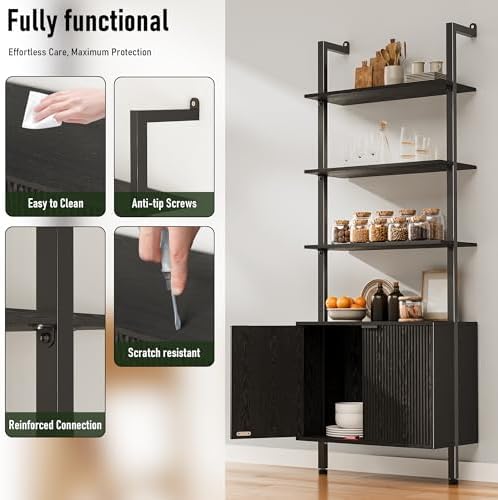 INNOD 74" Tall Bookshelf with Storage Cabinet, Modern Ladder Shelf with ...