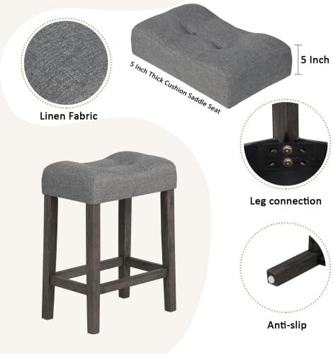 KEIKI 4-Piece Bar Table Set with Power Outlet, USB Ports, and 3 Padded Stools...