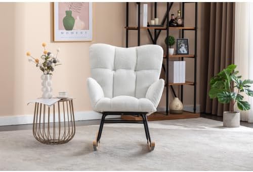 Rocking Chair, Upholstered Teddy Fabric Glider Chairs, Lounge Accent Armchair...