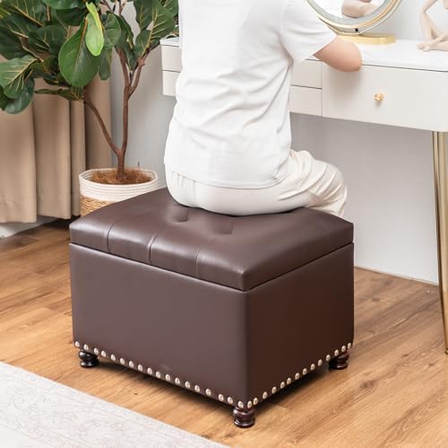 Joveco Faux Leather Storage Ottoman Bench Rectangle 24 Inch Foot Rest Ottoman...