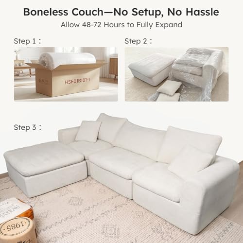 Modular Sectional Cloud Sofa, No Assembly Oversized Couch, Beige | Comfy Seat...