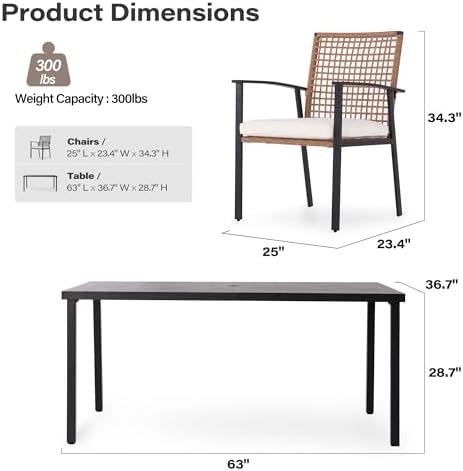LAUSAINT HOME 7 Pieces Patio Dining Set, Outdoor Furniture Set of 6 Chairs wi...