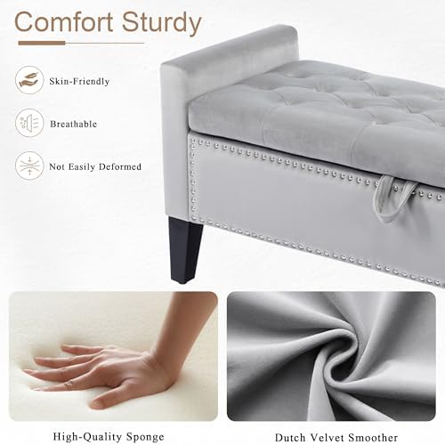 Velvet Storage Ottoman Bench, 46'' Upholstered Button Tufted End of B...