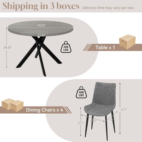 44" Round Dining Table Set for 4, Modern X-Shaped Metal Leg Table