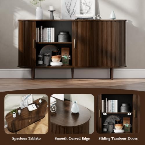 DHH Sideboard Buffet Cabinet with Storage,Mid Century Modern Fluted Accent Co...
