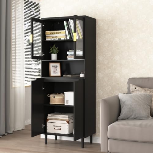 Kitchen Pantry Storage Cabinet, Glass Door Kitchen Hutch Cabinet with Storage...
