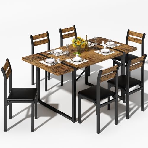 Recaceik 7-Piece Dining Table Set with 6 Chairs, 55" Wooden Kitchen Tabl...