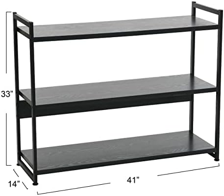 Household Essentials Jamestown Wide 3 Shelf Open Storage Bookshelf Black Oak ...