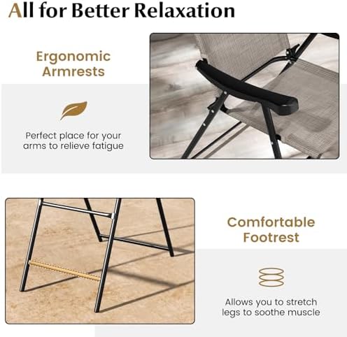 COSTWAY 4 Pieces Patio Folding Bar Chairs with Metal Frame, Footrest, Arms