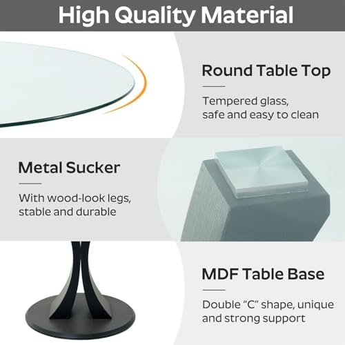 5-Piece Dining Table Set with 39In Tempered Glass Table and 4 Velvet Upholste...