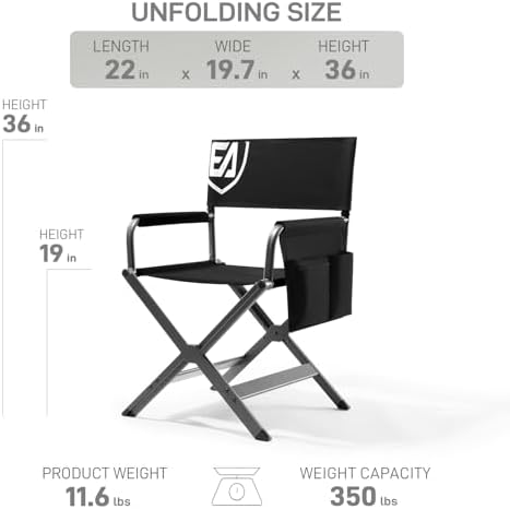 EVER ADVANCED Aluminum Lightweight Directors Chair Foldable, Folding Studio M...