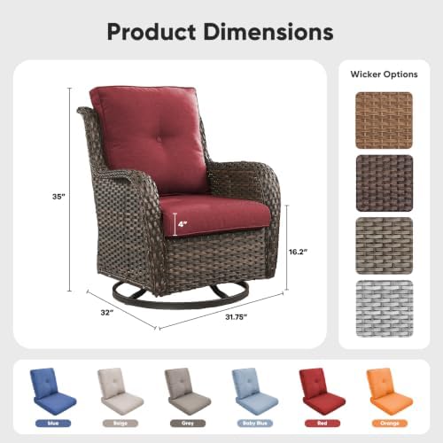 Belord Outdoor Swivel Chairs Set of 2,Patio Wicker Rocker Chairs,All Weather ...