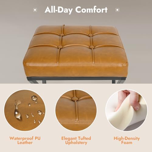 Bar Stools Set of 2, 26 Inch Counter Height Stool Faux Leather Brown | Backle...