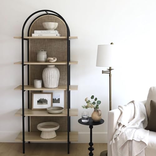 Nathan James Amara Bohemian 5-Shelf Etagere Bookcase, Rattan Open Bookshelf w...